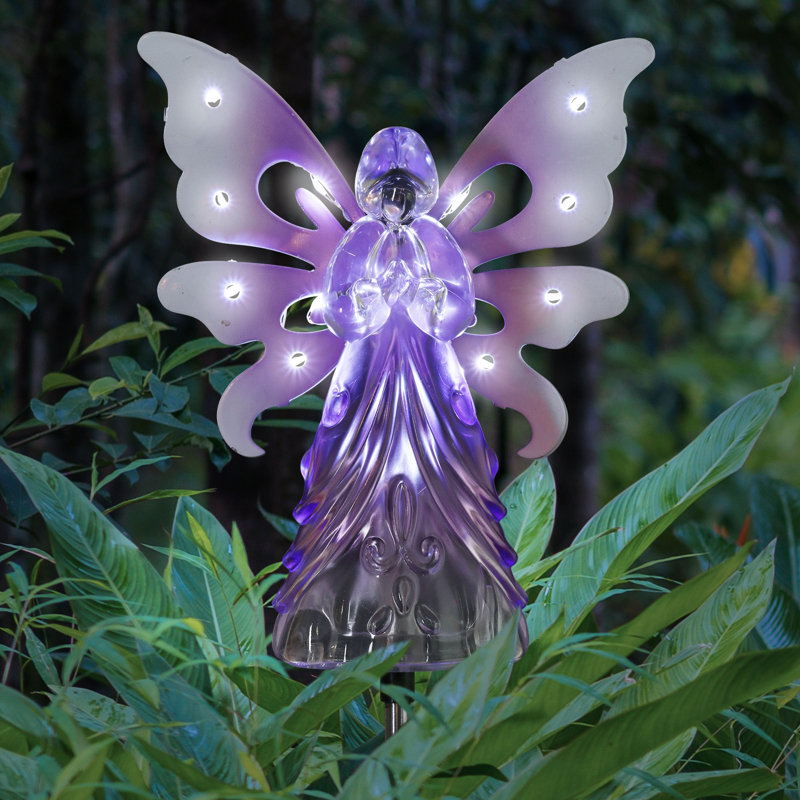 Exhart Solar Acrylic Angel with Wings and LED Lights Metal